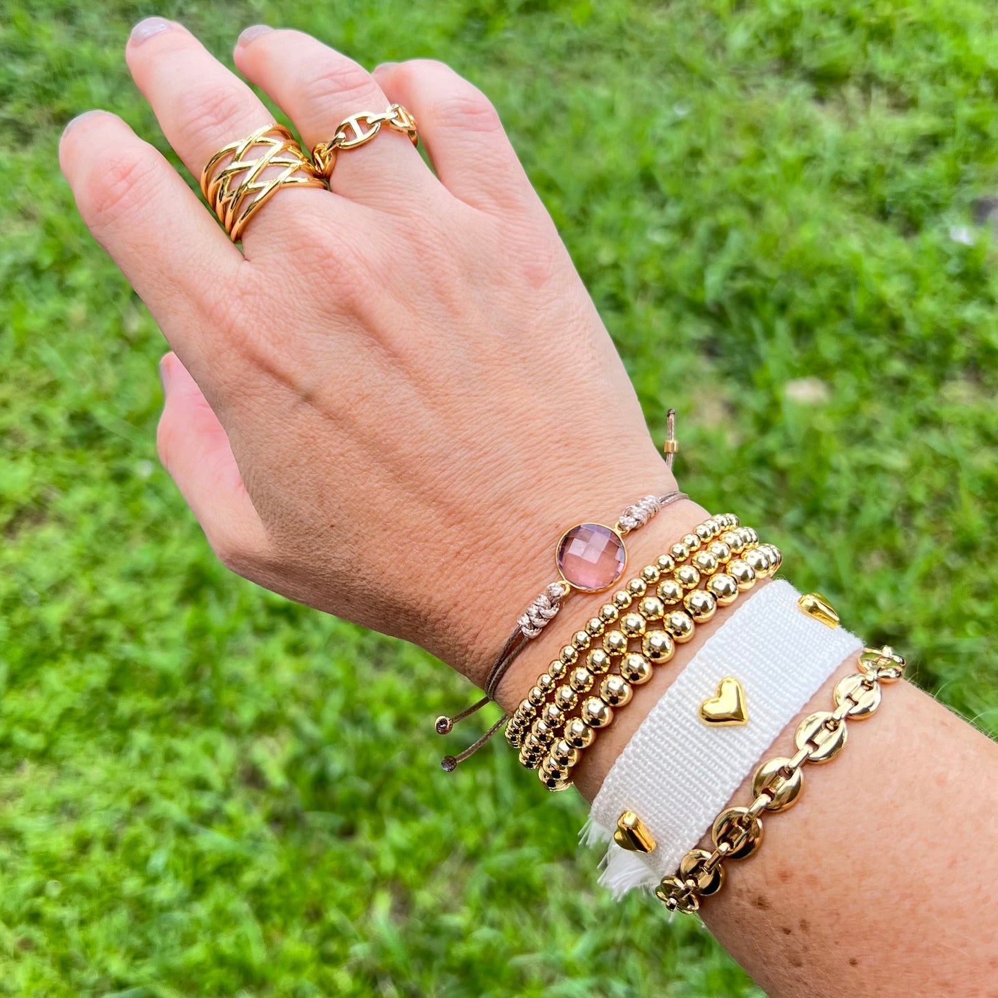 Gold Beaded Bracelet Stainless Steel