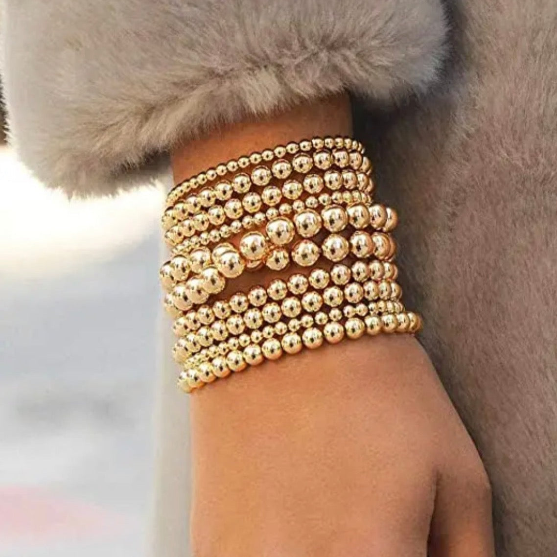 Gold Beaded Bracelet Stainless Steel