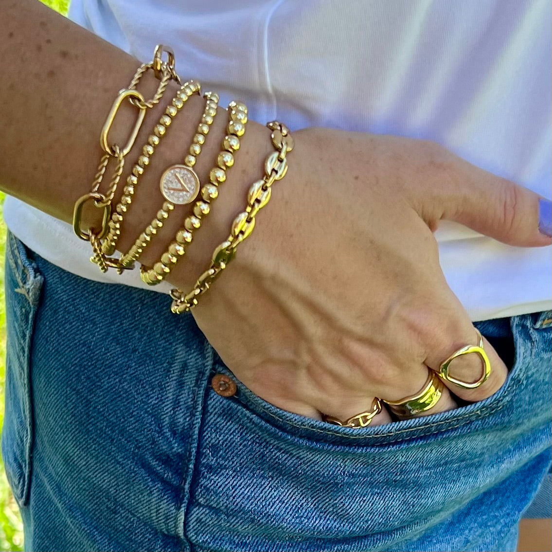 Gold Beaded Bracelet Stainless Steel